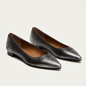 Frye Sienna Micro Stud Studded Pointed Black Leather Ballet Flat Women's 6.5 M